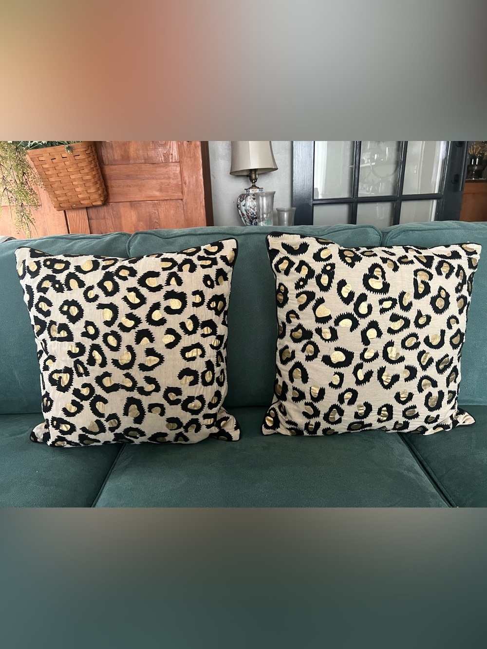 Pottery Barn Emily & Meritt Gold Leopard Throw Pillows Set of 2